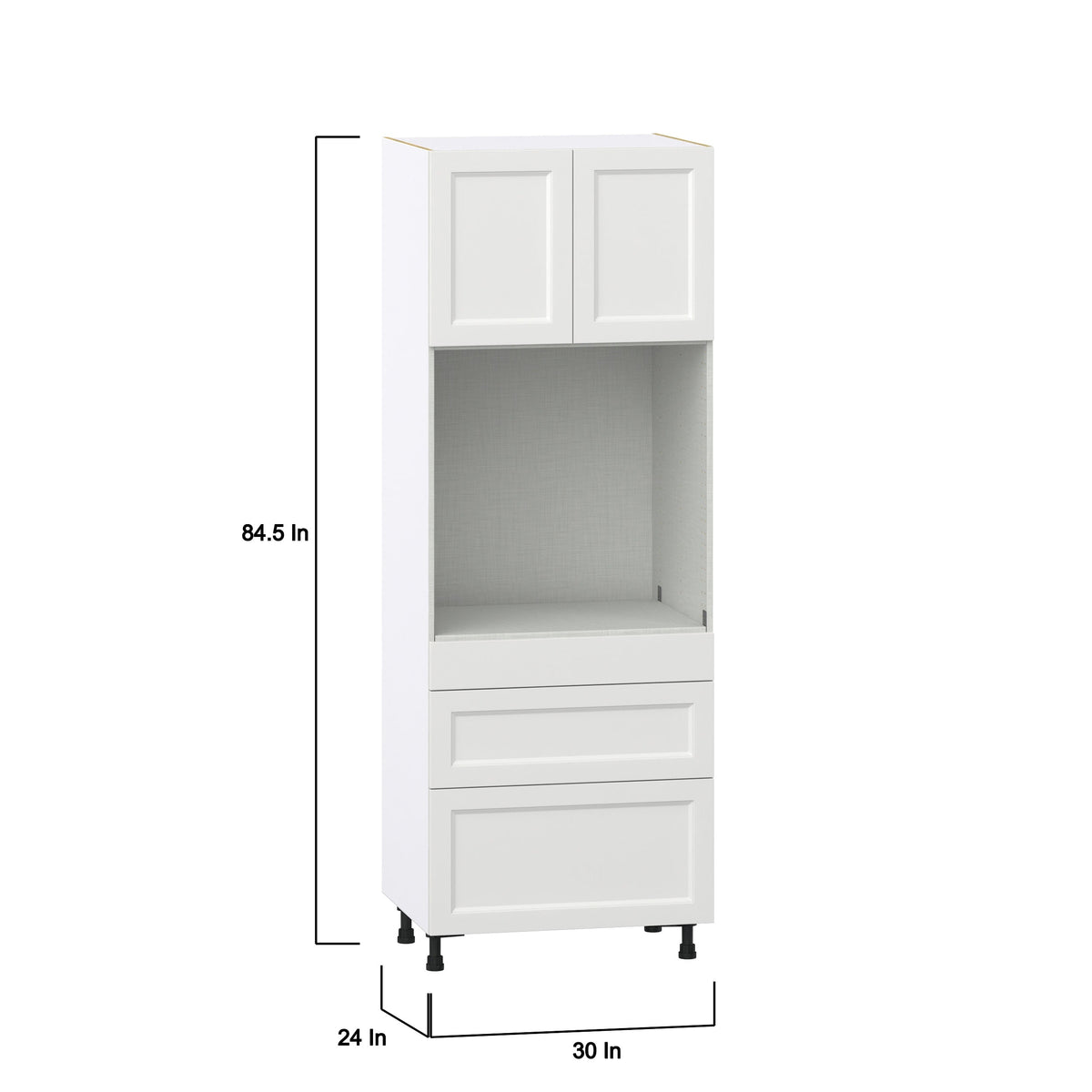 Hugo&Borg Riviera 30-in W x 84.5-in H x 24-in D Bright White 3-Drawers Single Oven Base Fully Assembled Cabinet (Recessed Panel Shaker Style)