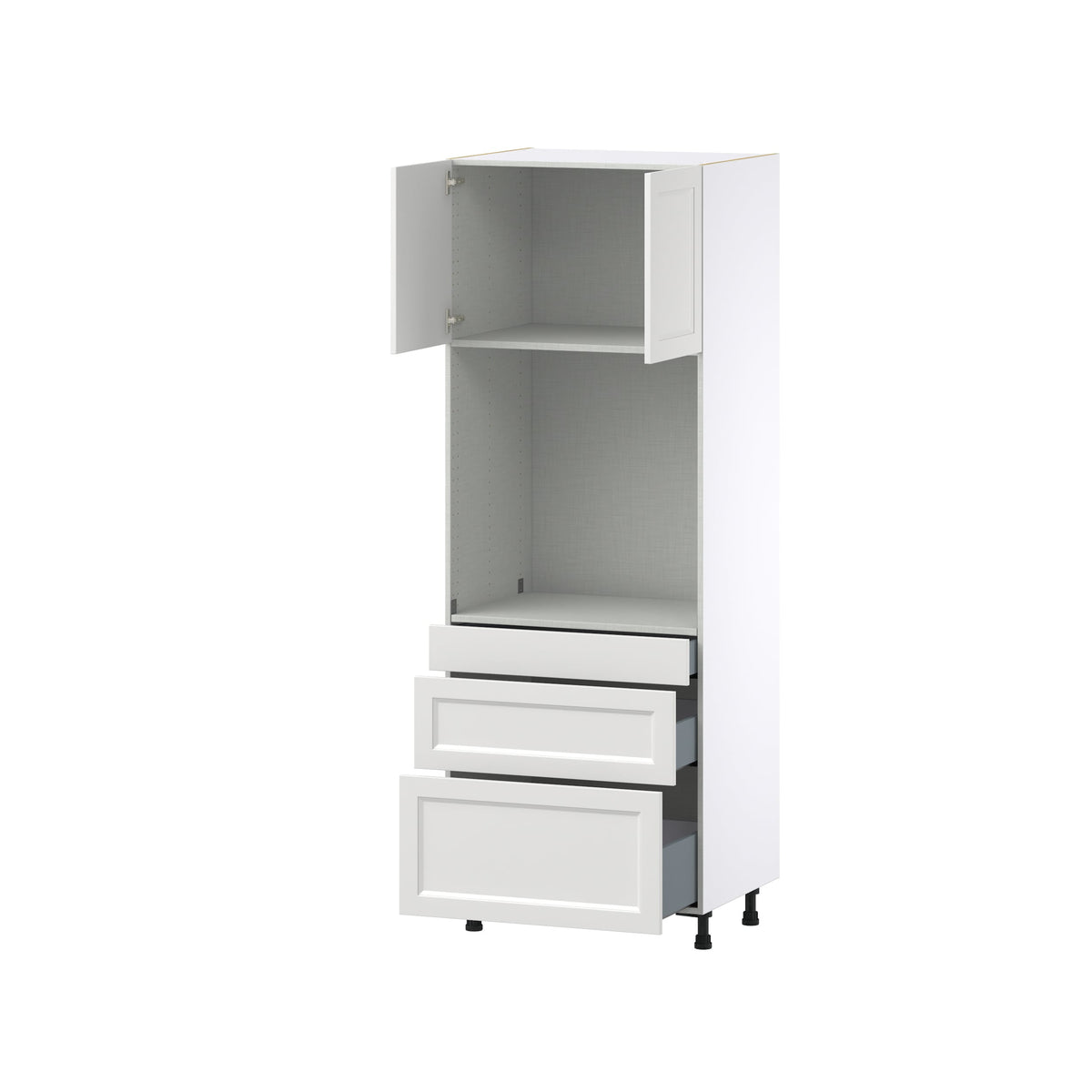 Hugo&Borg Riviera 30-in W x 84.5-in H x 24-in D Bright White 3-Drawers Single Oven Base Fully Assembled Cabinet (Recessed Panel Shaker Style)