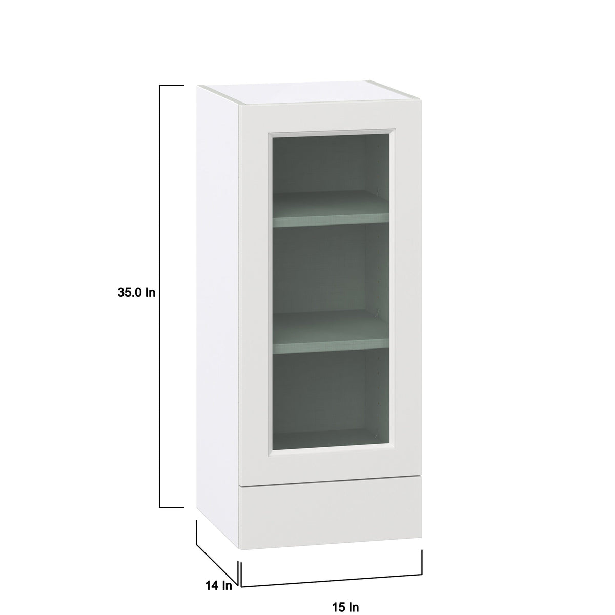 Hugo&Borg Riviera 15-in W x 35-in H x 14-in D Bright White 2-Drawers Wall Fully Assembled Cabinet (Glass Panel Shaker Style)