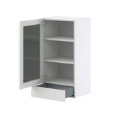 Hugo&Borg Riviera 18-in W x 35-in H x 14-in D Bright White 2-Drawers Wall Fully Assembled Cabinet (Glass Panel Shaker Style)