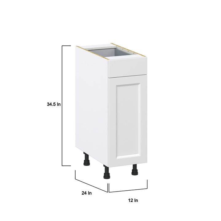 Hugo&Borg Riviera 12-in W x 34.5-in H x 24-in D Bright White 1-Drawer Base Fully Assembled Cabinet (Recessed Panel Shaker Style)