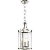 Progress Lighting Gilliam 3-Light Brushed Nickel Farmhouse Clear Glass Cylinder Medium Hanging Pendant Light