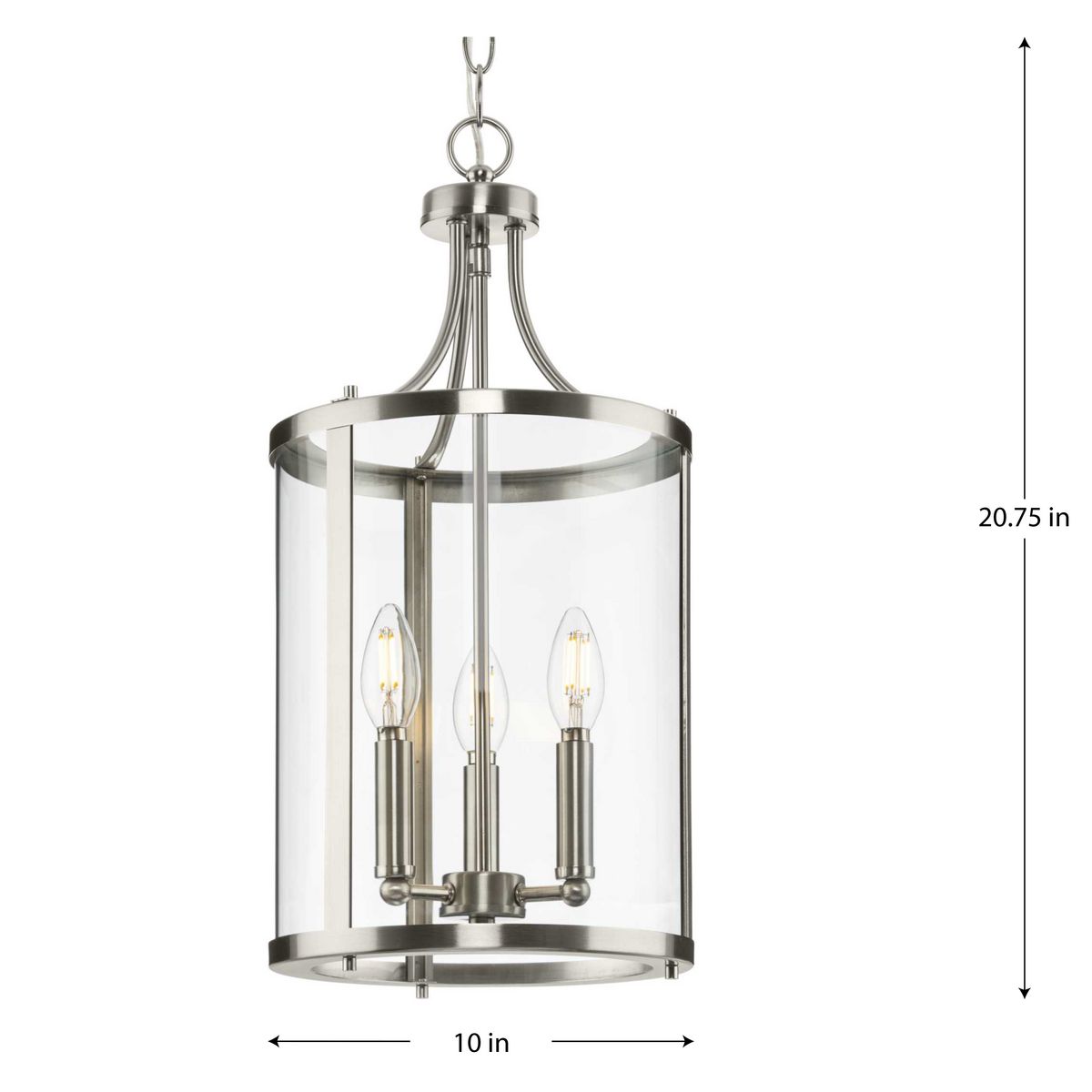 Progress Lighting Gilliam 3-Light Brushed Nickel Farmhouse Clear Glass Cylinder Medium Hanging Pendant Light