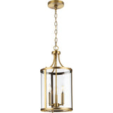 Progress Lighting Gilliam 3-Light Vintage Brass Farmhouse Clear Glass Cylinder Medium Hanging Pendant Light