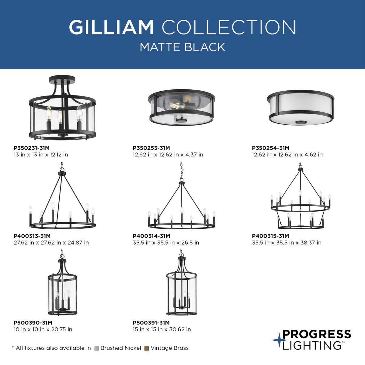 Progress Lighting Gilliam 3-Light Vintage Brass Farmhouse Clear Glass Cylinder Medium Hanging Pendant Light