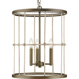 Progress Lighting Lattimore 3-Light Aged Brass Coastal Cylinder Medium Hanging Pendant Light