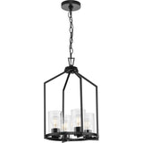 Progress Lighting Goodwin 4-Light Matte Black Farmhouse Clear Glass Cylinder Medium Hanging Pendant Light