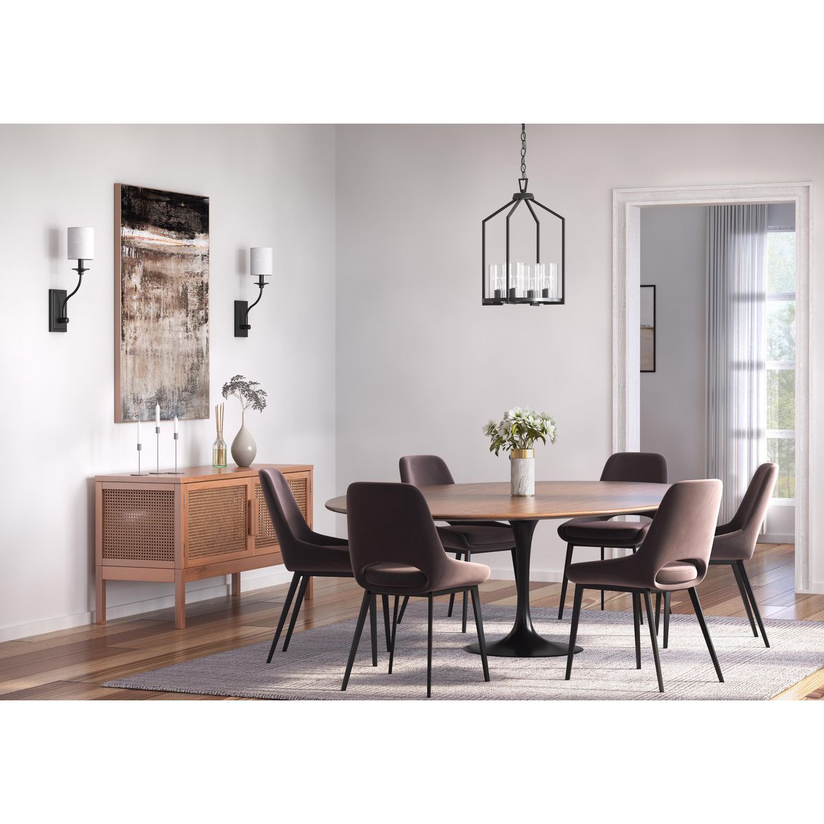 Progress Lighting Goodwin 4-Light Matte Black Farmhouse Clear Glass Cylinder Medium Hanging Pendant Light
