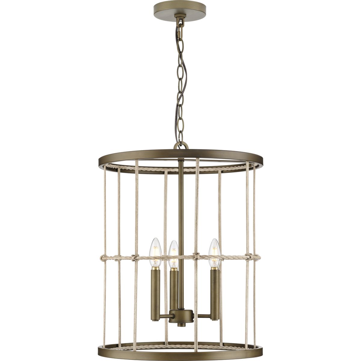 Progress Lighting Lattimore 3-Light Aged Brass Coastal Cylinder Medium Hanging Pendant Light