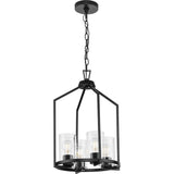 Progress Lighting Goodwin 4-Light Matte Black Farmhouse Clear Glass Cylinder Medium Hanging Pendant Light