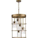 Progress Lighting Burgess 5-Light Aged Bronze Rustic Seeded Glass Cylinder Medium Hanging Pendant Light