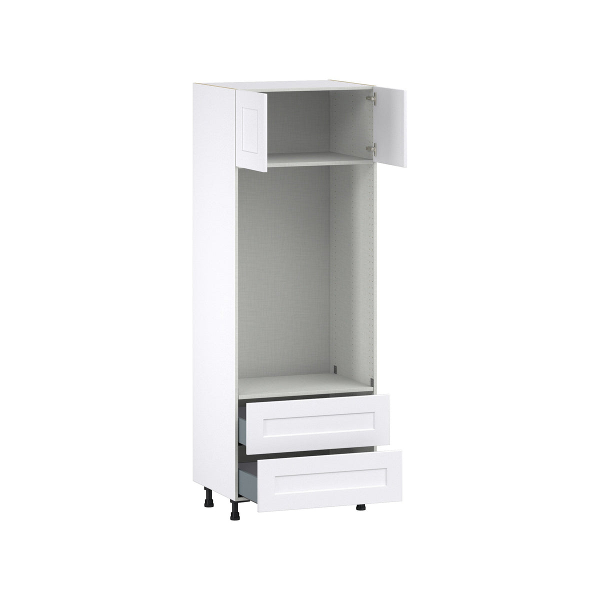 Hugo&Borg Jolie 30-in W x 84.5-in H x 24-in D Warm White 2-Drawers Microwave Base Fully Assembled Cabinet (Flat Panel Shaker Style)
