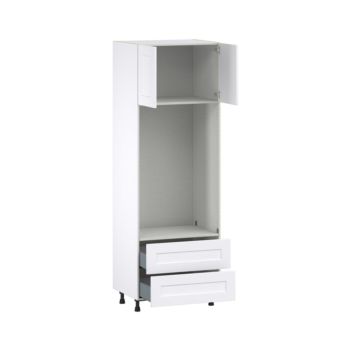 Hugo&Borg Jolie 30-in W x 89.5-in H x 24-in D Warm White 2-Drawers Microwave Base Fully Assembled Cabinet (Flat Panel Shaker Style)