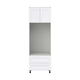 Hugo&Borg Jolie 30-in W x 89.5-in H x 24-in D Warm White 2-Drawers Microwave Base Fully Assembled Cabinet (Flat Panel Shaker Style)