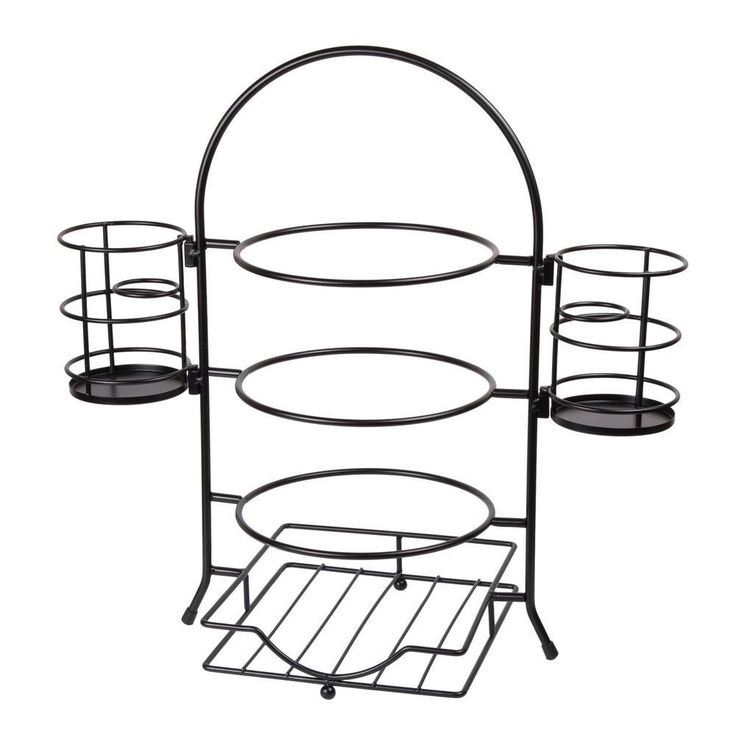 3-Tier Black Buffet Caddy Serving Rack With 2-Detachable Napkin Flatware Holders