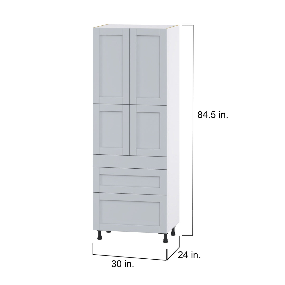 Hugo&Borg Charlesberg 30-in W x 84.5-in H x 24-in D Gray 3-Drawers Pantry Fully Assembled Cabinet (Flat Panel Shaker Style)