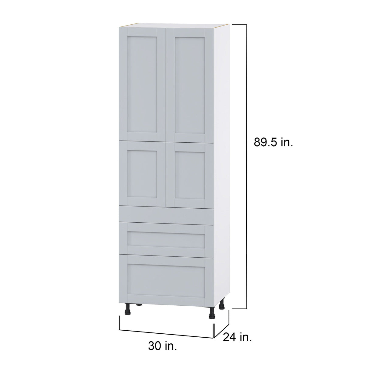 Hugo&Borg Charlesberg 30-in W x 89.5-in H x 24-in D Gray 3-Drawers Pantry Fully Assembled Cabinet (Flat Panel Shaker Style)