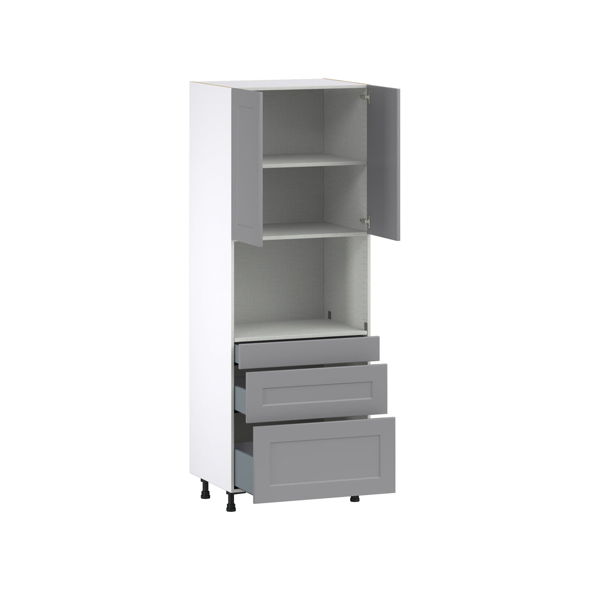 Hugo&Borg Beaumont 30-in W x 84.5-in H x 24-in D Slate Gray 3-Drawers Pantry Fully Assembled Cabinet (Flat Panel Shaker Style)