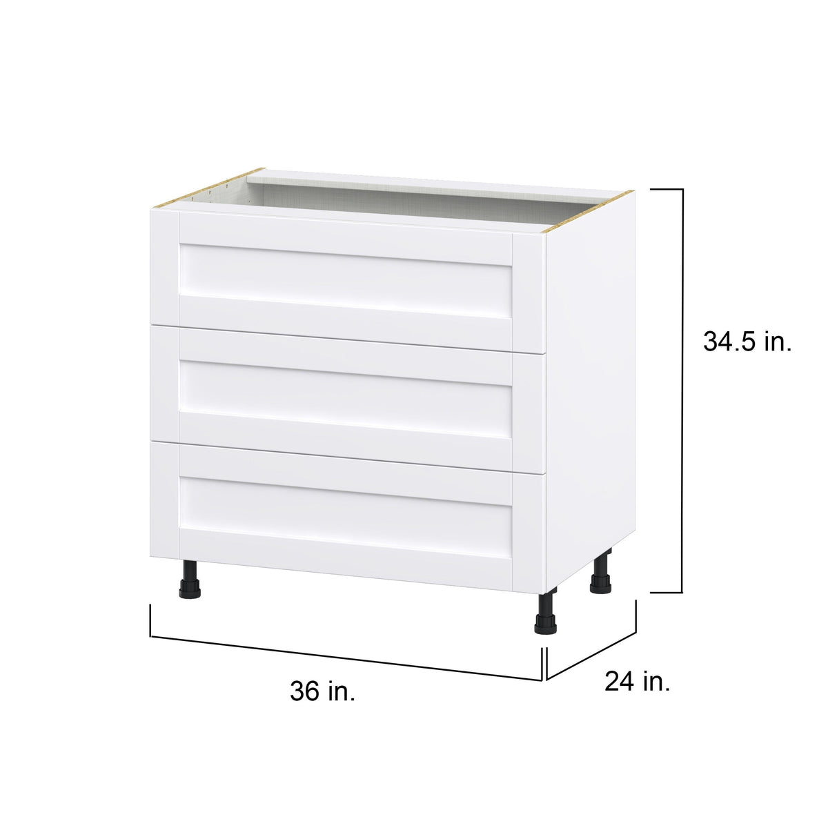 Hugo&Borg Rosemont 36-in W x 34.5-in H x 24-in D Glacier White 3-Drawer Base Fully Assembled Cabinet