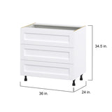 Hugo&Borg Rosemont 36-in W x 34.5-in H x 24-in D Glacier White 3-Drawer Base Fully Assembled Cabinet