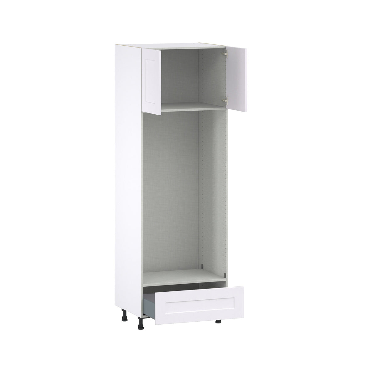 Hugo&Borg Jolie 30-in W x 89.5-in H x 24-in D Warm White 1-Drawer Microwave Base Fully Assembled Cabinet (Flat Panel Shaker Style)
