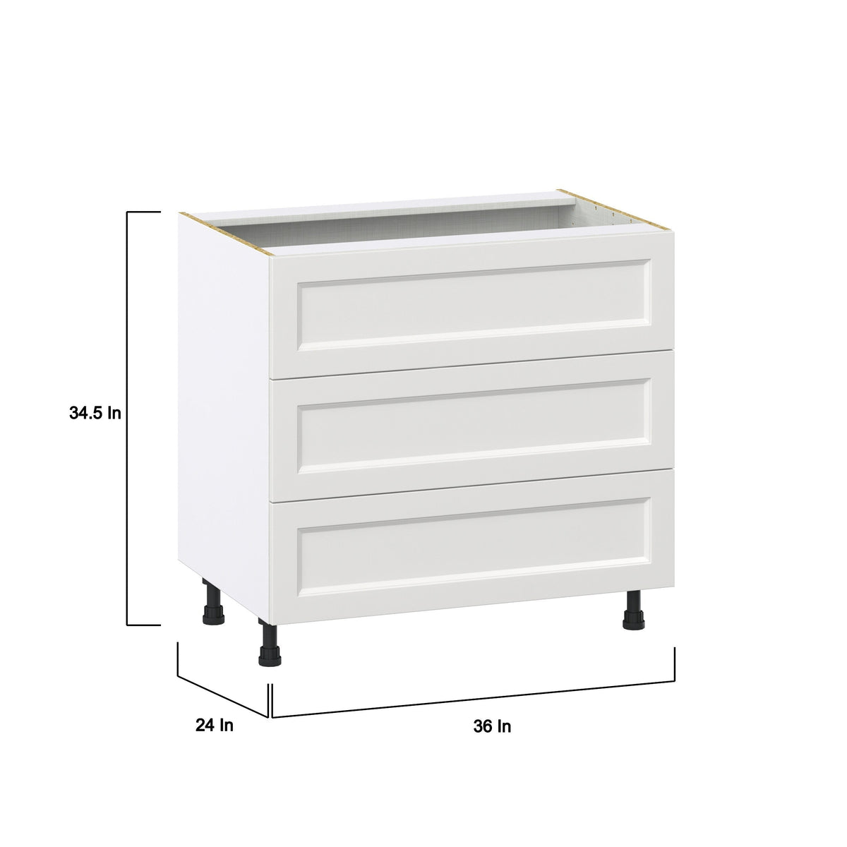 Hugo&Borg Riviera 36-in W x 34.5-in H x 24-in D Bright White 3-Drawer Base Fully Assembled Cabinet