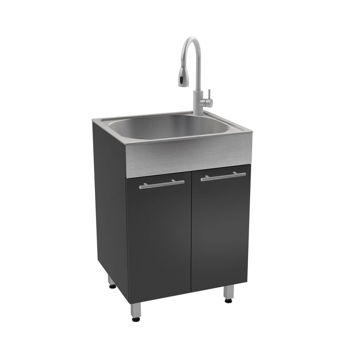 RuggedTub Charcoal Freestanding Utility Tub with Cabinet, Drain, and Faucet