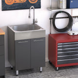 RuggedTub Charcoal Freestanding Utility Tub with Cabinet, Drain, and Faucet