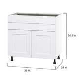 Hugo&Borg Jolie 36-in W x 34.5-in H x 24-in D Warm White 1-Drawer Base Fully Assembled Cabinet (Flat Panel Shaker Style)