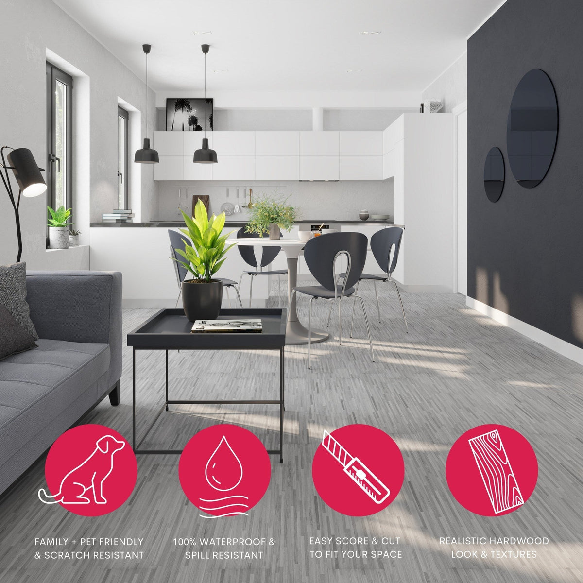 Lucida USA (Sample) BaseCore Light Grey Gray Wood Look 12-mil Water Resistant Peel and Stick Vinyl Tile