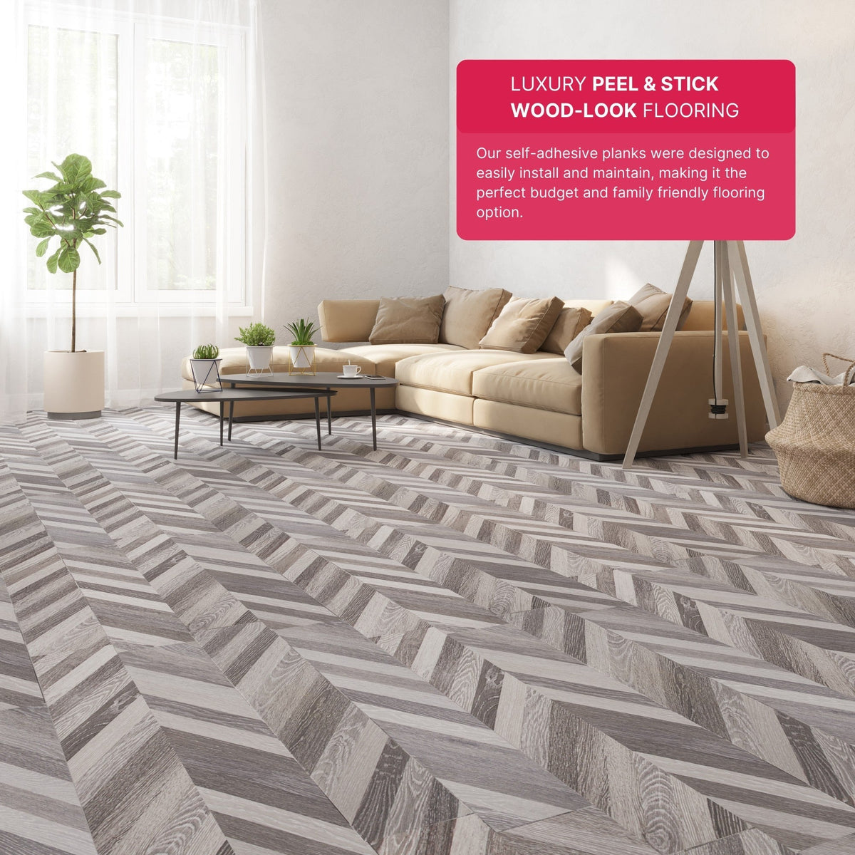 Lucida USA (Sample) BaseCore Grey Chevron Gray Wood Look 12-mil Water Resistant Peel and Stick Vinyl Tile