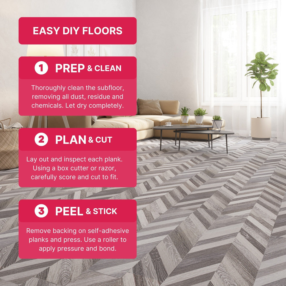 Lucida USA (Sample) BaseCore Grey Chevron Gray Wood Look 12-mil Water Resistant Peel and Stick Vinyl Tile