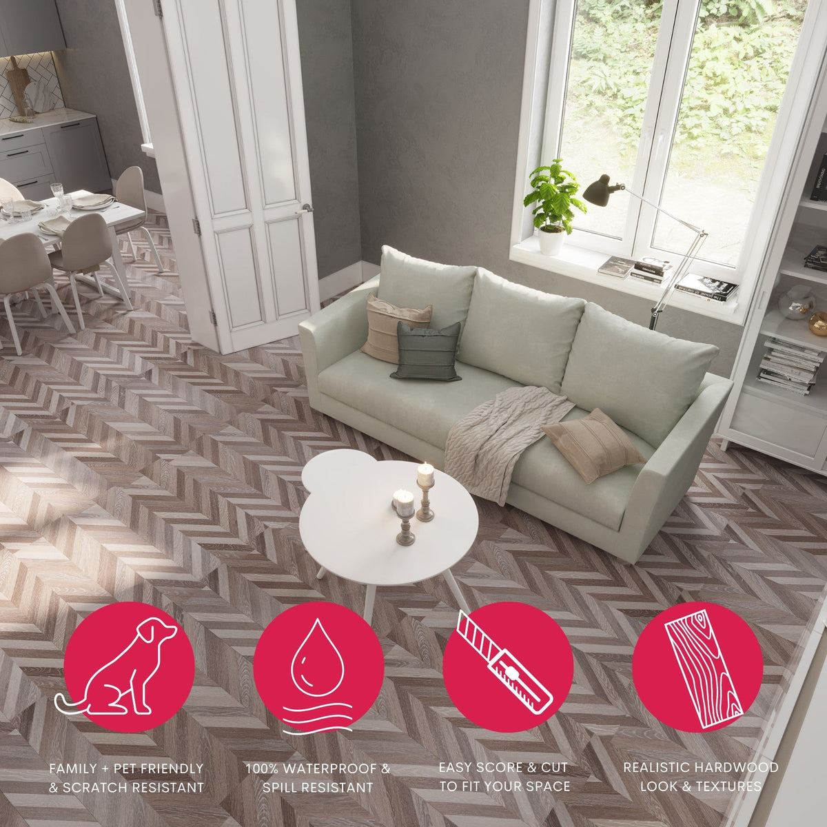 Lucida USA (Sample) BaseCore Brown Chevron Brown Wood Look 12-mil Water Resistant Peel and Stick Vinyl Tile