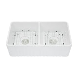 Fireclay 33 in. 50/50 Double Bowl Farmhouse/ Apron-Front Porcelain Ceramic Kitchen Sink in White - Super Arbor