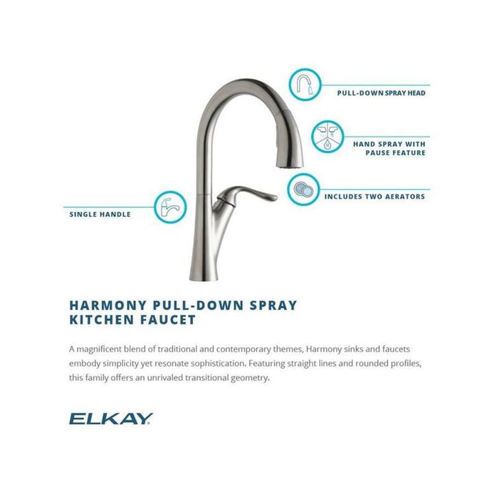 Elkay Harmony Lustrous Steel 1-Handle Deck-Mount Pull-Down Handle Kitchen Faucet