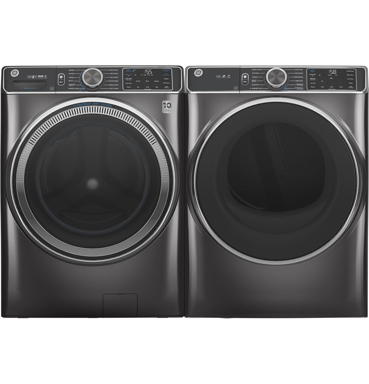 GE 5.0 cu. ft. Diamond Gray Front Load Washing Machine with UltraFresh Vent System with OdorBlock, Sanitize + Allergen