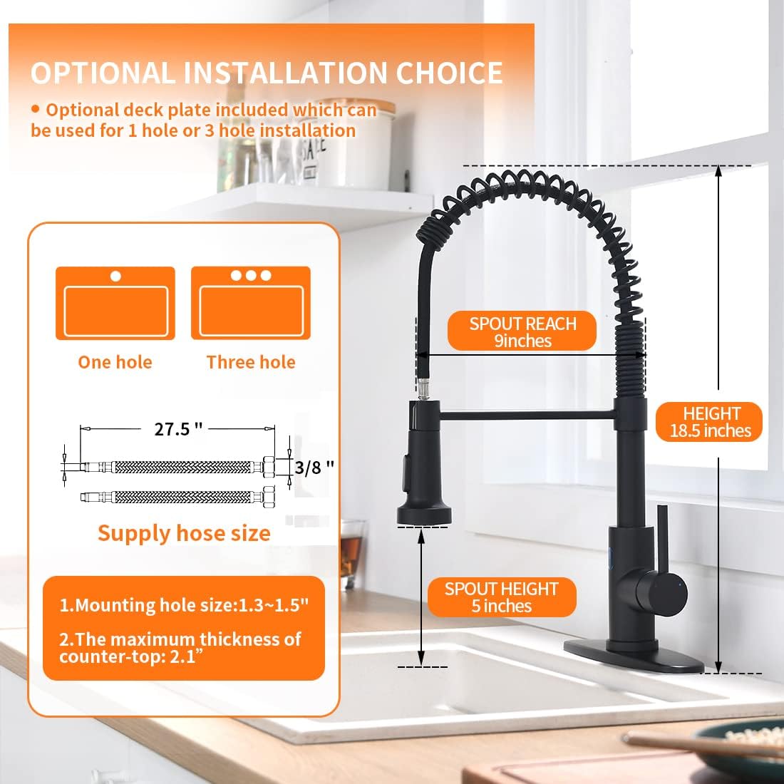 OWOFAN Black Kitchen Faucet with Pull Down Sprayer - Stainless Steel, Single Handle, Dual Function