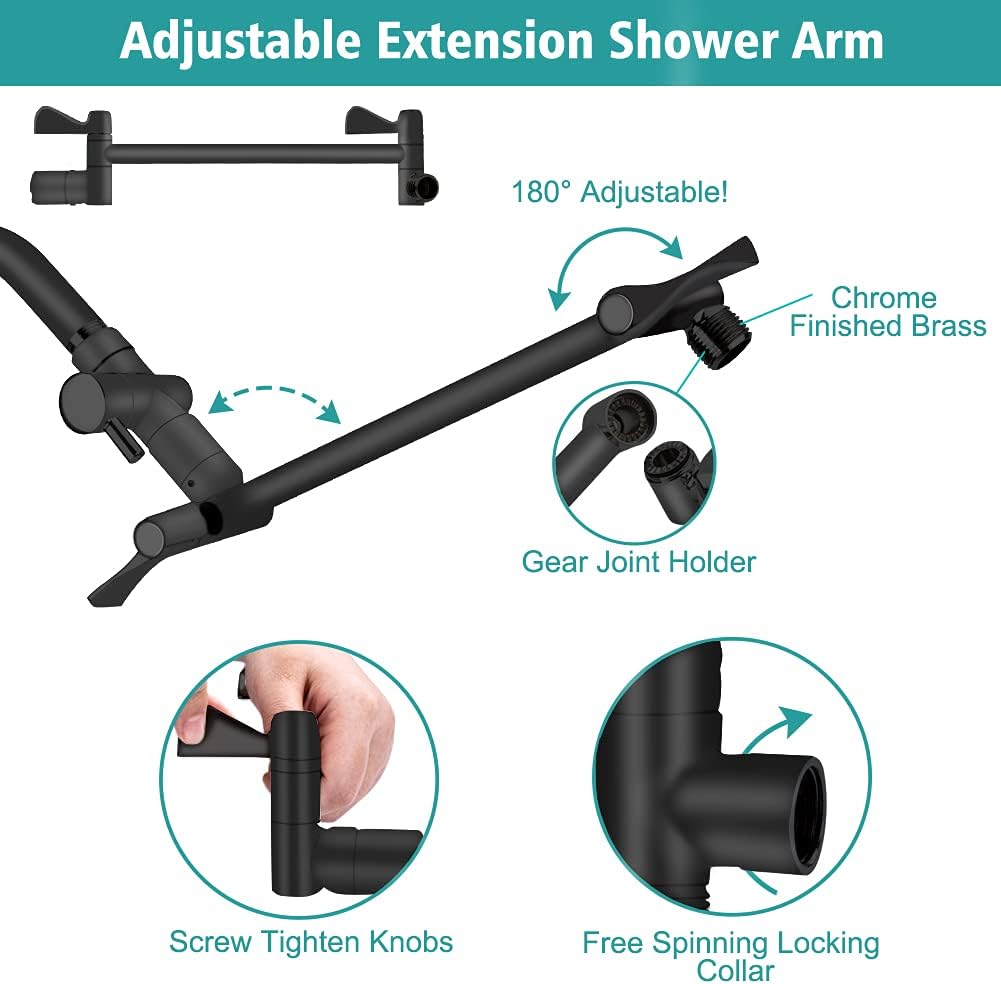 Tudoccy 8'' High Pressure Rainfall and Handheld Shower Combo with Adjustable Extension Arm
