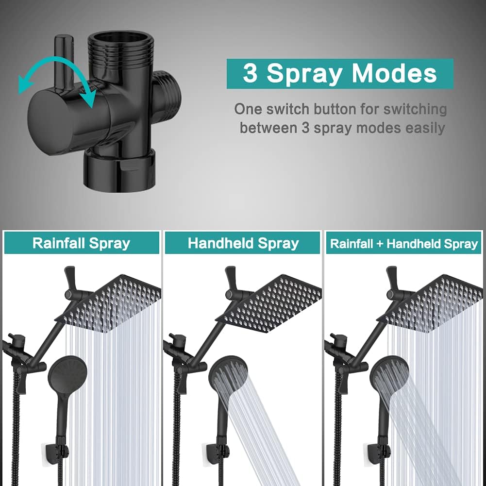 Tudoccy 8'' High Pressure Rainfall and Handheld Shower Combo with Adjustable Extension Arm