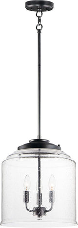 Maxim Lighting Acadia Black Transitional Seeded Glass Bell Pendant Light, 13.75" Diameter x 16" Height, 3-Light