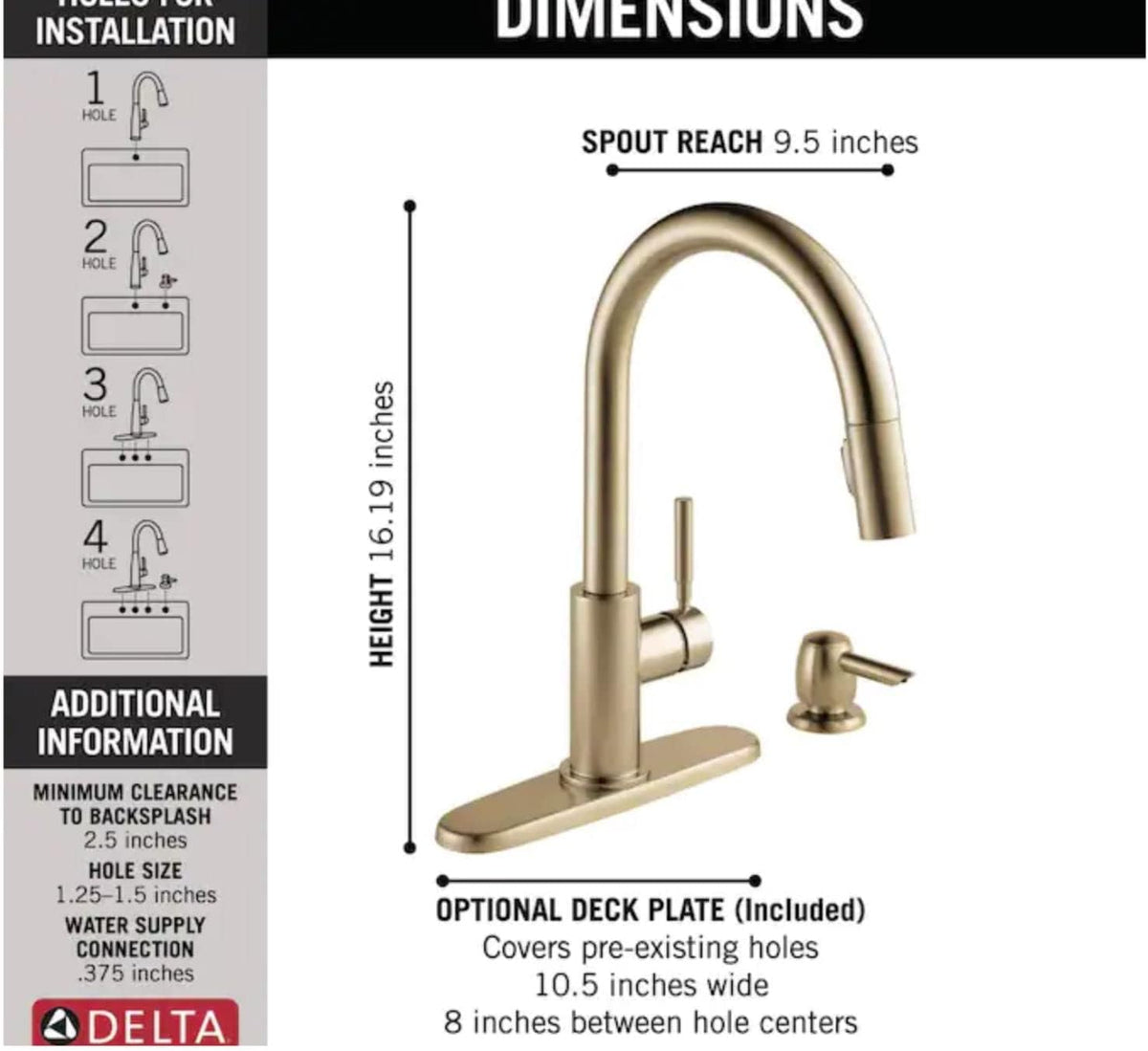 Delta Trask Champagne Bronze 1‑Handle Deck‑Mount Pull‑Down Kitchen Faucet with Deck Plate