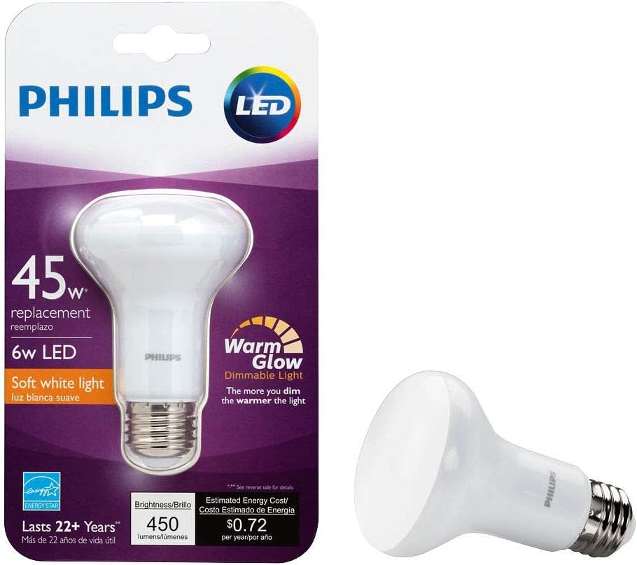 Philips 45-Watt Equivalent R20 Dimmable LED Light Bulb, Soft White, Warm Glow Effect, ENERGY STAR, 6-Pack
