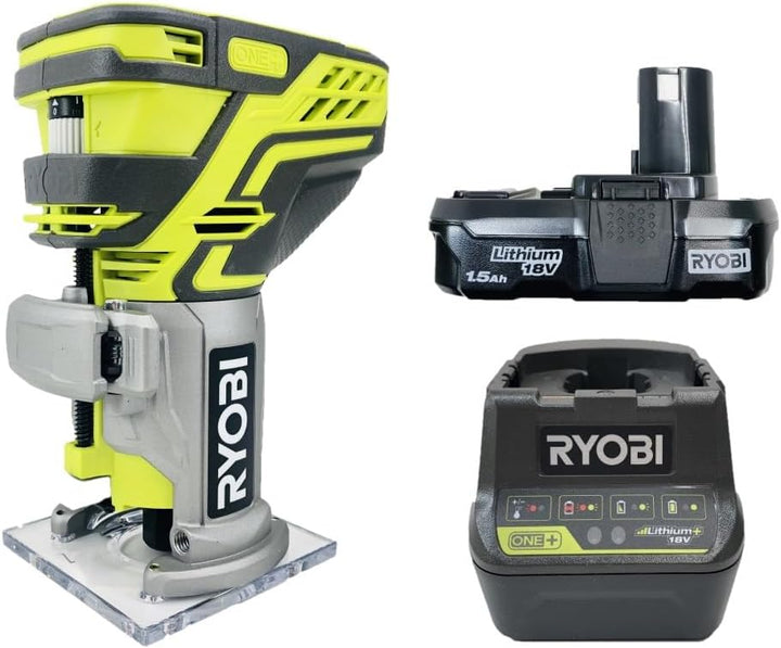 RYOBI 18-Volt ONE+ Cordless Fixed-Base Trim Router Kit with Tool-Free Depth Adjustment, 2.0 Ah Battery and Charger