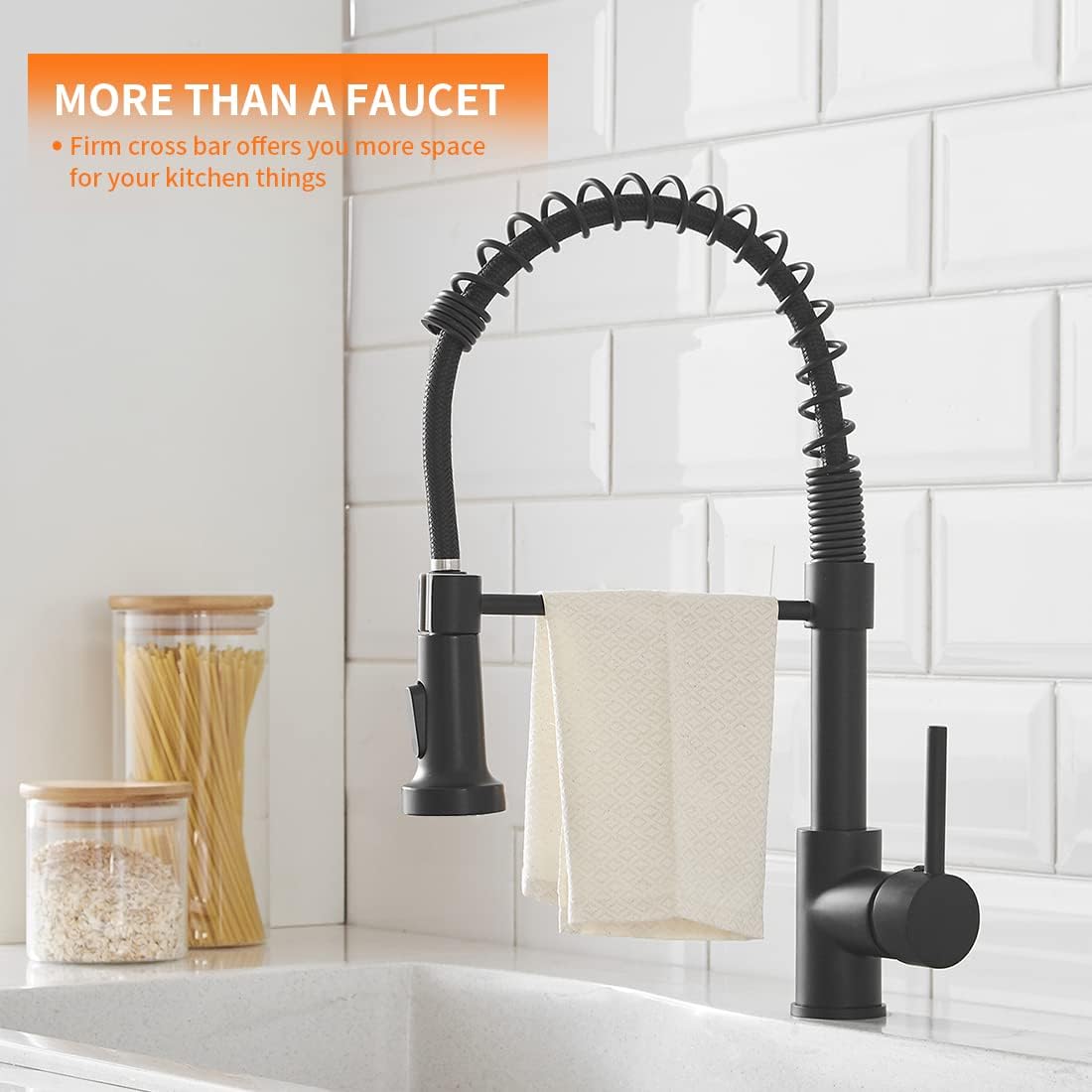 OWOFAN Black Kitchen Faucet with Pull Down Sprayer - Stainless Steel, Single Handle, Dual Function