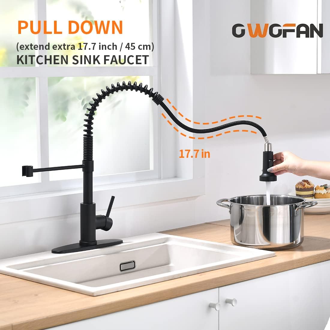 OWOFAN Black Kitchen Faucet with Pull Down Sprayer - Stainless Steel, Single Handle, Dual Function