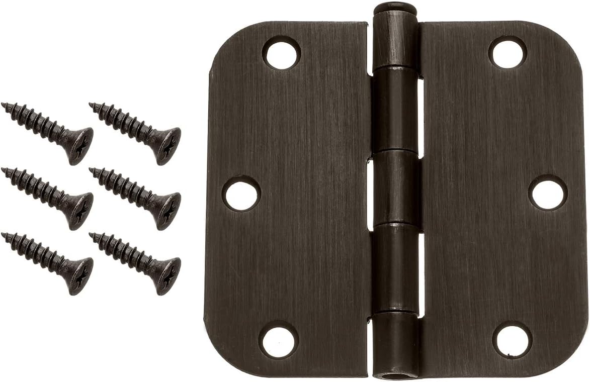 3-1/2 in. Oil Rubbed Bronze Steel Door Hinges, 5/8 in. Corner Radius, with Screws (24-Pack)