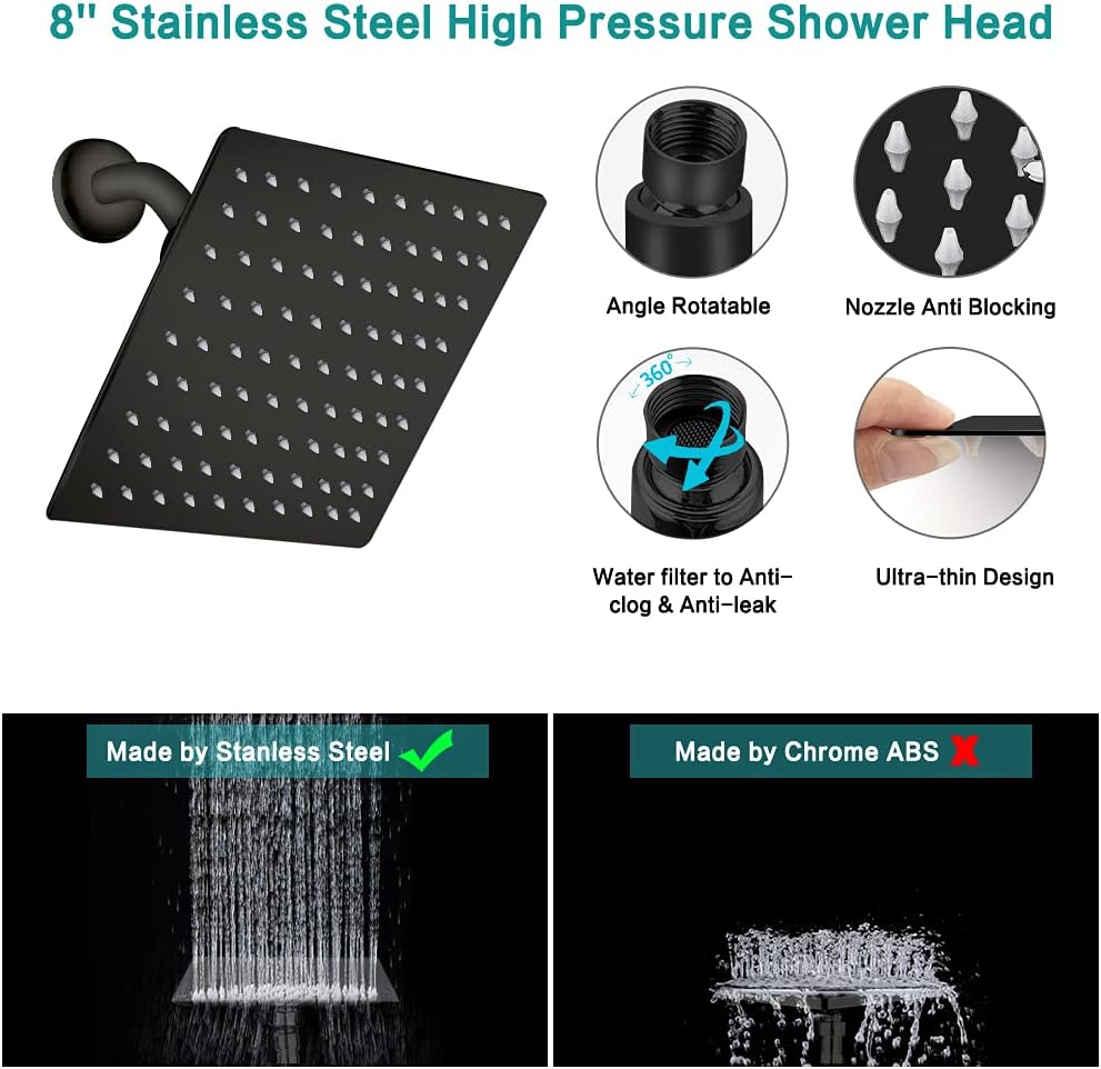 Tudoccy 8'' High Pressure Rainfall and Handheld Shower Combo with Adjustable Extension Arm