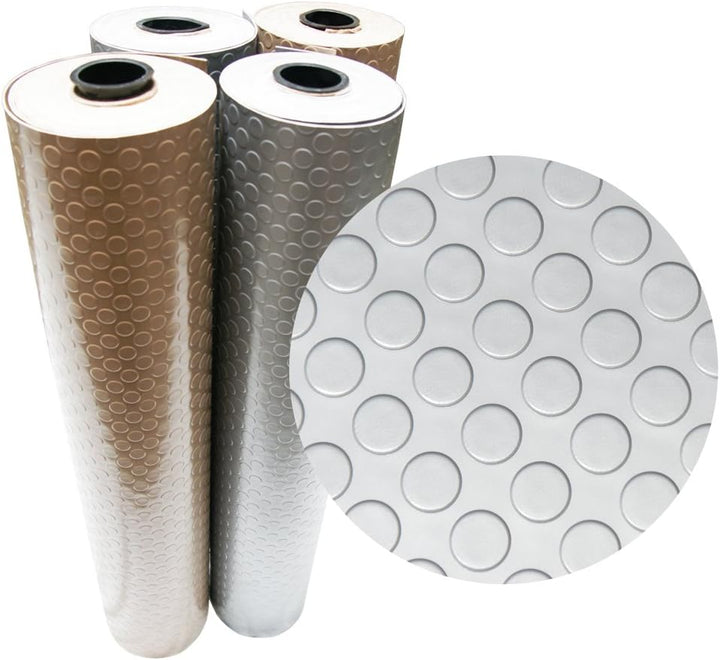 Rubber-Cal "Coin-Grip Metallic" 4 ft. x 15 ft. Silver Commercial PVC Flooring
