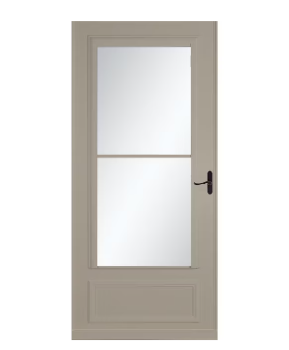 LARSON Savannah 32-in x 81-in Sandstone Mid-view Retractable Screen Wood Core Storm Door with Aged Bronze Handle