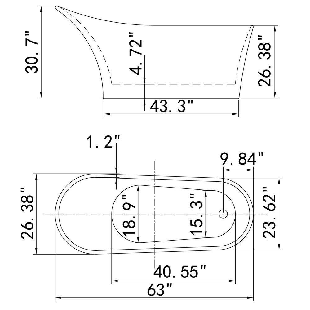 63.6 in. Acrylic Reversible Drain Oval Slipper Flatbottom Freestanding Bathtub in Black and White - Super Arbor